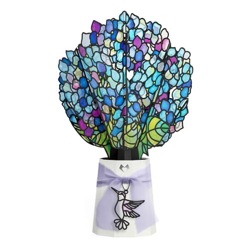 Lovepop® 3D Pop-Up Hortensien Blumenstrauß buntglas Blumen-Bouquet aus Acetat | Lichtspiel Licht-Dekoration ewig haltbar & aufklappbar suncatcher bouquet | inkl. Notizkarte & Umschlag