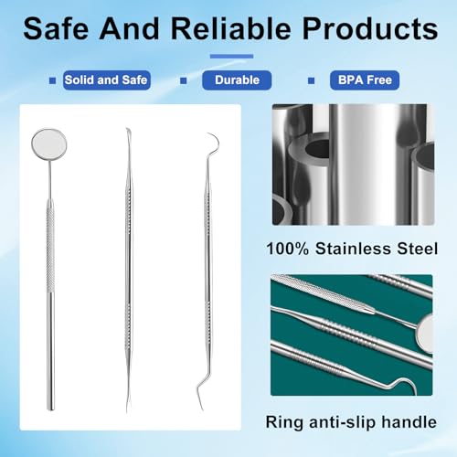 Zahnpflege Set 3 Pcs, Zahnarzt Instrumente, Zahnsteinentferner Zahnreinigung, Zahnarztbesteck Edelstahl, Zahnreinigungsset Professionell Zahnsonde Zahnhygiene Tools Mundspiegel Zahnstein Schaber – Bild 7