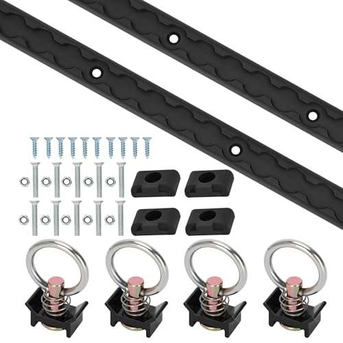 4ft 2pcs Aluminum L-Track Rail 48 L Track Rails Tie Down System Include (4) O-Rings (4) Black End Caps and Mounting Screws Suitable for Secure Motorcycles ATV Use On Pickup Truck RV Open Trailer