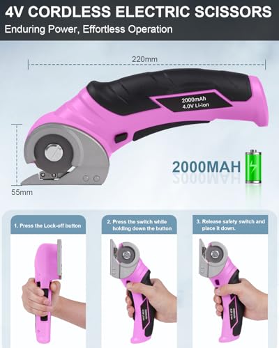 Cordless Electric Scissors Cardboard Cutter - Stocking Stuffer for Women Rechargeable Tools for Men Heavy Duty Box Scissor with Safety Lock for Cardboard, Crafting, Carpet, Leather