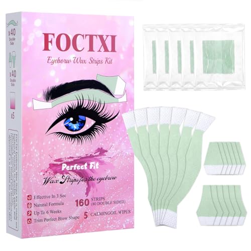 FOCTXI Facial Wax Strips Kit for Women 80 Strips Hypoallergenic Eyebrow Wax Strips for Hair Removal Home Use + 5 Calming Oil Wipes Suitable for All Skin Types
