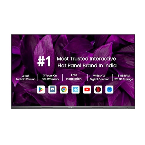 Study’n’Learn 65 Inch EDLA AI 8GB |128GB Interactive Flat Panel Android 14.0, 4K UHD Multitouch Screen Display Best for Teaching and Official Use | with K-12 Digital Content
