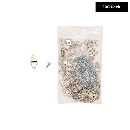 Image of Small Triangle One-Hole Ring Zinc-Plated Steel Picture Hangers Pack of 100 with Screws for Hanging Picture Frames