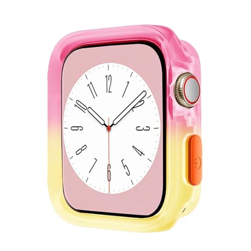 HSPTR Carcasa de color caramelo para Apple Watch de 40 mm, 41 mm, 44 mm, 45 mm, silicona suave, transparente, protector para iWatch Series 9/8/7/6/5/SE (amarillo rosa, 44 mm, 45 mm)