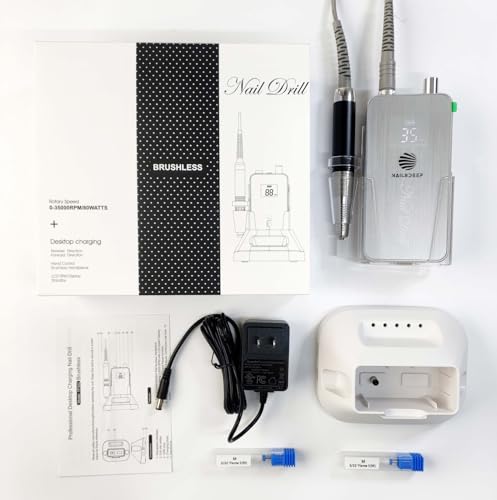 35000RPM Professional Brushless Electric Nail Drill Machine, Rechargeable Cordless Nail Efile, Low...