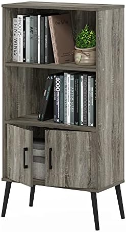 Furinno Claude Mid Century Style Accent Wooden Leg Bookcase Cabin...