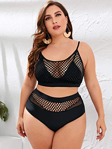 Floerns Women's Plus Size Bathing Suit Fishnet High Waist Bikini Set Rave Outfit4
