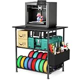 Emfogoo 3D Druckertisch, 3 Stöckiger Druckerständer, Metall Druckerschrank mit Filament Aufbewahrung und Seitentasche, Druckerregal zur Standfuß für Büro, Zuhause, Schule, Werkstatt (Schwarz)