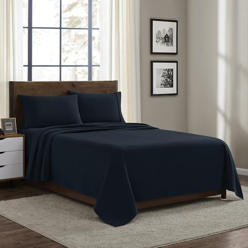 100% Cotton Flannel Sheets Queen Navy Blue