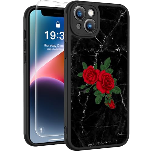 Coque iPhone 14 Plus antichoc transparente mate fleurie avec vitre ecran
