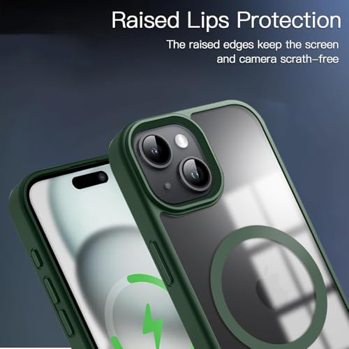 Image of KARWAN️ Hybrid Transparent iPhone 14 Plus Back Cover Case Compatibe with MagSafe | Shockproof Design |Camera Protection Bump | Transparent Back Cover Case for iPhone 14 Plus(PC, TPU | Green Bumper)