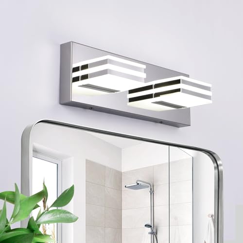 Image of LED Vanity Light Bar 2 light Bathroom Mirror Light Fixtures Modern 12W Bath Lamps Over Mirror 14 Inch Bathroom Wall Lighting Fixtures Chrome Restroom Lights Fixtures over Sink Acrylic Vanity Sconces