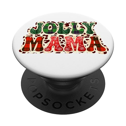 Noël Jolly Mama Tartan Beige Tan Leopard mignon sur blanc PopSockets PopGrip Interchangeable