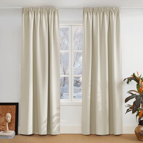 PONY DANCE Cortinas Aislantes Termicas Frio y Calor Salon 2 Piezas Cortina Opaca Dormitorio para Riel Blackout Curtains Habitacion, 140x245 CM, Beige Claro