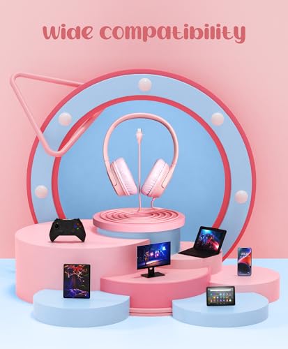 DyBaxa Kids Headphones,Wired On-Ear Foldable Headphones for Kids,Light Pink - image 7