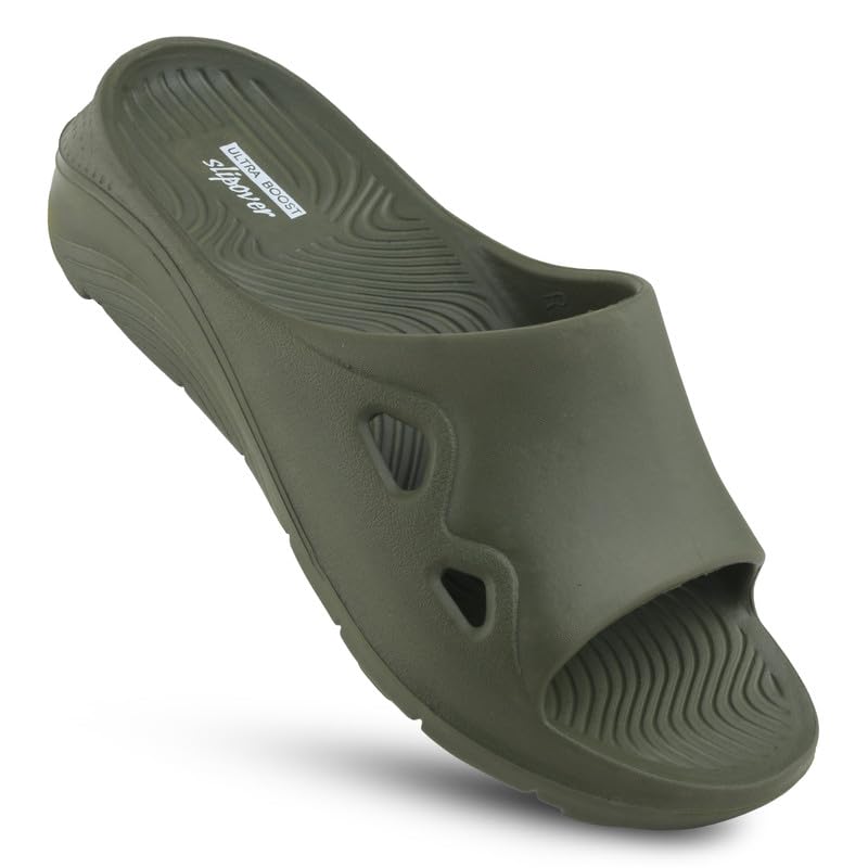 SLIPOVER Stylish Lightweight Slides And Flip Flop For Men (Slider Olive-8) (B0CRHT1JJ7) Amazon Price History, Amazon Price Tracker