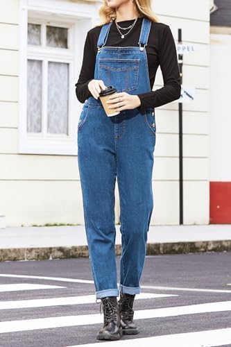 MONTVOO Women's Overalls Jeans Loose Fit Bib Denim Jumpsuit Casual Buckles Adjustable Straps Blue Classic Overall - Image 7
