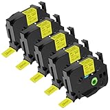 5 Pack Compatible pour Brother P-touch TZe TZ TZe-651 TZe651 TZ-651 TZ651 AZe-651 AZe 24mm Ruban adhésif; Matériau: plastique; Couleur:Noir sur Jaune; Largeur:24mm (1 inch 0.94''); Longueur: 8m (26.2 feet).