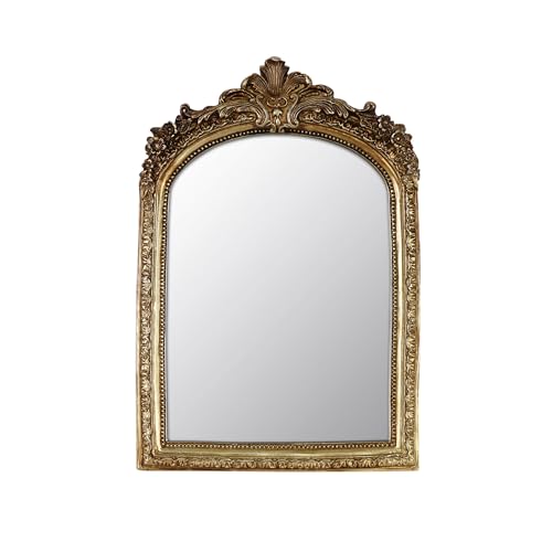 Small Decorative Arched Mirror, Vintage Gold Resin Frame, 6.8 x 10 inches, Wall or Tabletop (Vintage Gold, 6.8 X 10 inches)