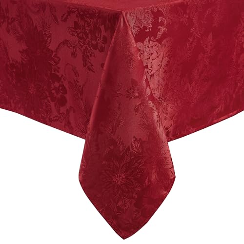 Elrene Home Fashions Poinsettia Elegance - Mantel de Comedor Jacquard Impermeable y Resistente a Las Manchas, 132 x 178 cm, Rectangular/Rectangular, Color Rojo