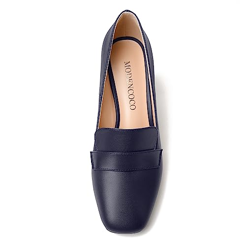 Image of MODENCOCO Womens Sexy Formal Matte Slip On Square Toe Work Block High Heel Loafers Shoes 3.5 Inch