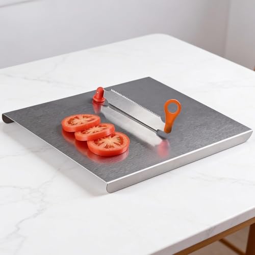 All-in-One Stainless Steel Chopping Board Large with Attached Knife | Rust Free Vegetable Cutting Board | Durable Steel Cutting Board for Kitchen | Anti Slip Chopper Board for Fruits & Veggies