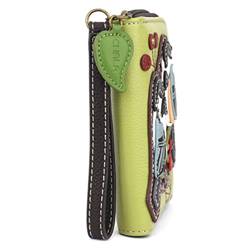 Image of CHALA Zip Around Wallet, Wristlet, 8 Credit Card Slots, Sturdy Pu Leather - Chickadee - Green