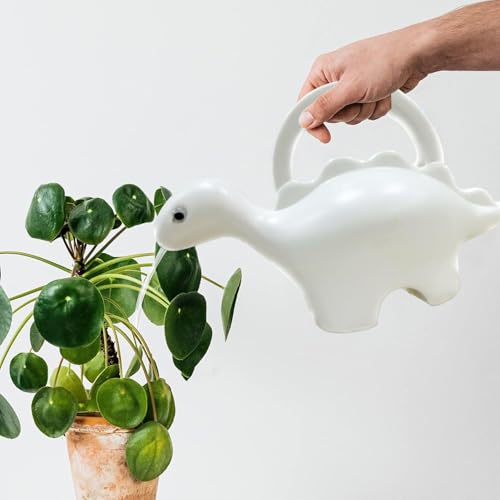 Image of Amazon Brand - Umi Dinosaur Shape Kids Watering Can 1 Litre Plastic Garden Watering Can Toy for Children Lightweight Easy Pour Water Can for Indoor Outdoor Plants Gardening Gift for Boys Girls (White)