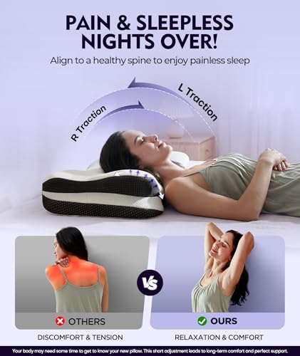 Image of Osteo Zoned Contour Cervical Neck Pillow for Deeper Pain Relief Sleep, Q-max 3X Cooling Pillow with Non-Temperature Affected Memory Foam, Ergonomic Support Pillows for Back Stomach Side Sleeper