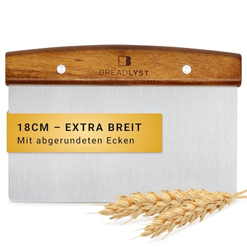 BREADLYST Premium Teigkarte Groß Teigschneider aus Edelstahl 18 cm mit Holzgriff Ideales Backzubehör für Brot Pizza und Grill Robuster Teigtrenner und Teigschaber für Hobbybäcker und Profis