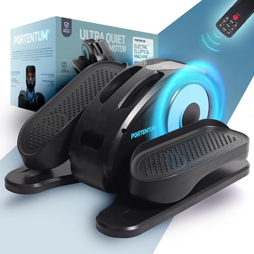 PORTENTUM Mini eliptica electrica con mando a distancia y pantalla – Pedales estaticos personas mayores automático y manual con selector velocidad – Pedaleador electrico de escritorio motor silencioso