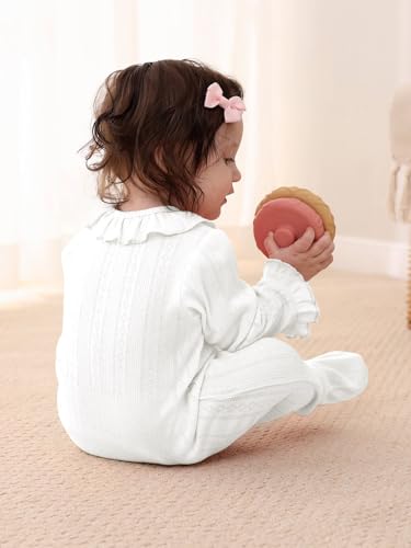 Haloumoning Newborn Baby Girl Clothes Outfits Infant Long Sleeve Ruffle Zipper One Piece Bodysuit Footies 3-12 Months thumb #3