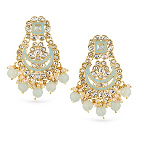 Image of Rubans Long Dangler Earrings Kundan & Pearl Ethnic Jewellery Gift for Women & Girls