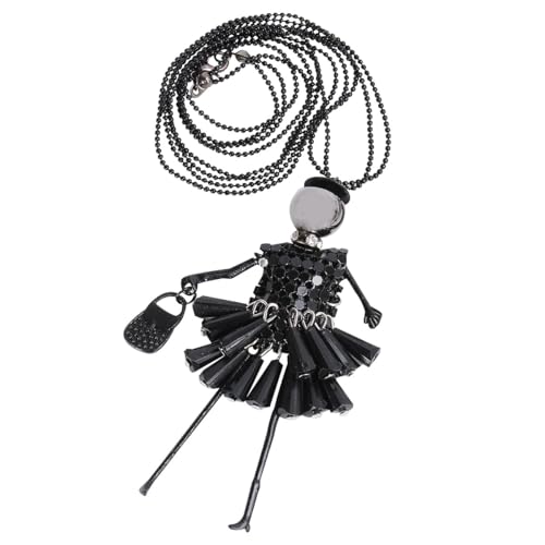 COMPUKAS Collier Pendentif Long pour Femme Noir Pendentif Poupée Fille en Cristal et Alliage Léger Collier à la Mode et Drôle Accessoire Polyvalent pour...