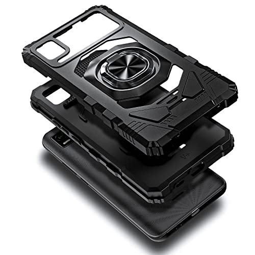 Wdhd Case For Cricket Vision Plus (2022) With Tempered Glass Screen Protector (Maximum Coverage), Full-Body Protective [Military-Grade], Magnetic Car Ring Holder Cover Case (Black) #TOP2
