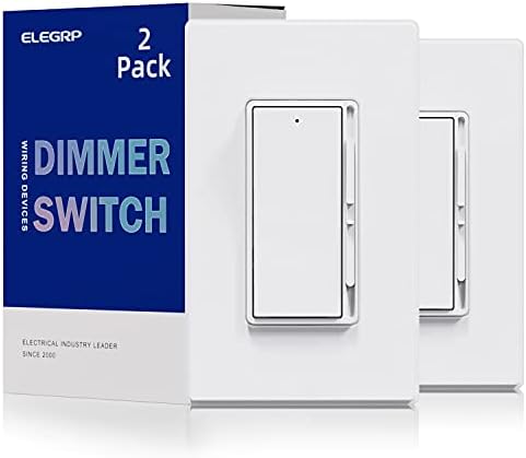 ELEGRP Digital Dimmer Light Switch for 300W Dimmable LED/CFL Lights and 600W Incandescent/Halogen, Single Pole/3-Way LED Slide Dimmer Light Switch, Wall Plate Included, UL Listed, 2 Pack, Matte White