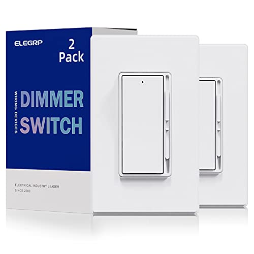 ELEGRP Digital Dimmer Light Switch for 300W Dimmable LED/CFL Lights and 600W Incandescent/Halogen, Single Pole/3-Way LED Slide Dimmer Light Switch, Wall Plate Included, UL Listed, 2 Pack, Matte White