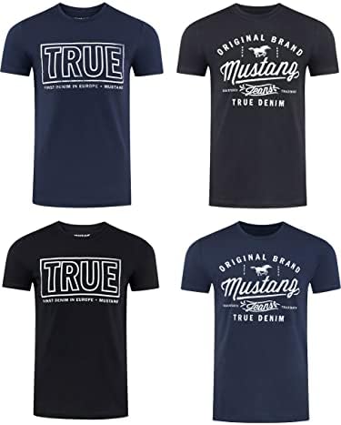 MUSTANG Heren T-shirt 4-pack frontprint ronde hals korte mouwen regular t-shirt 100% katoen zwart wit grijs blauw groen S M L XL XXL 3XL 4XL 5XL 6XL, Kleurmix (P2), 3XL