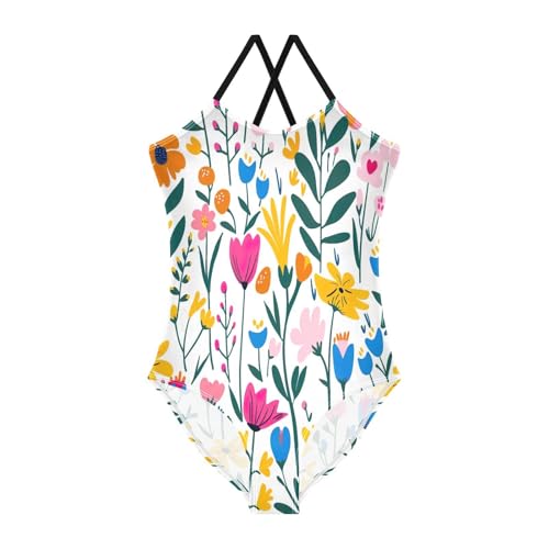 Wildflowers Girl Bathing Suits, Girls Athletic Swimsuit, Beach Swimsuit Girls 3-10T with Adjustable Shoulder Strap