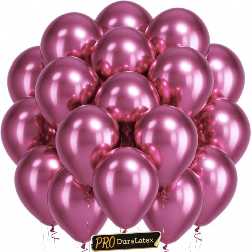 Image of Bezente Pro Duralatex Metallic Hot Pink Extra-Thick Balloons 120Pack 10inch | Metallic Hot Pink Balloons for Bachelorette Gender Reveal Birthday Wedding Anniversary Party Decorations