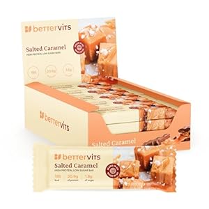 Bettervits Protein Bars 12 Pack – Low Calorie | High Protein 20.3g Energy Bars | Low Sugar Protein Snacks for Gym & Fitness | Just 192 Calories – UK Made | Salted Caramel