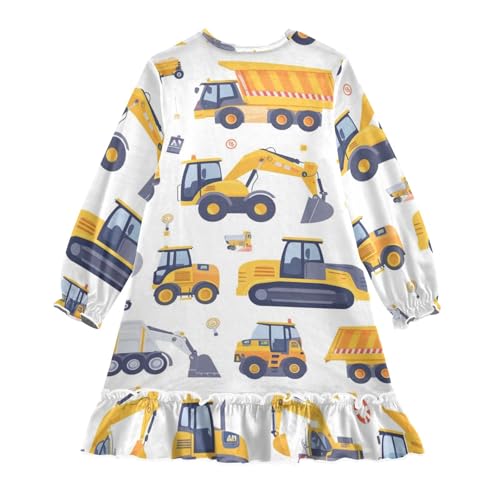 Car Excavator Girls Long Sleeves Dress, Winter Dresses Nightgowns Casual Swing Dress2
