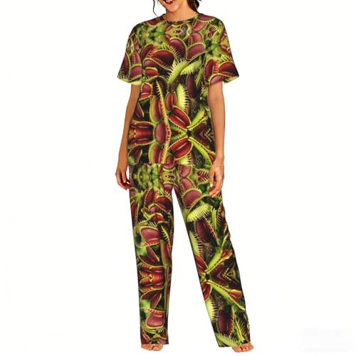 Ensemble pyjama doux femme imprimé végétal nuit et vêtement de détente