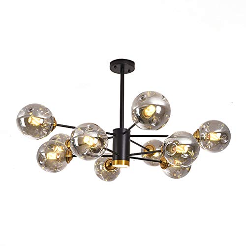 Plafonnier suspendu 8 lumières pour grand salon sombre, lustre vintage