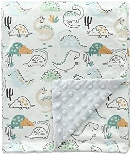 CREVENT Minky Baby Blanket for Boys Soft Plush Receiving Gift for Newborns Toddlers (Cute Animal Printed + Dot Backing - Dinosaur 75cmX100cm)