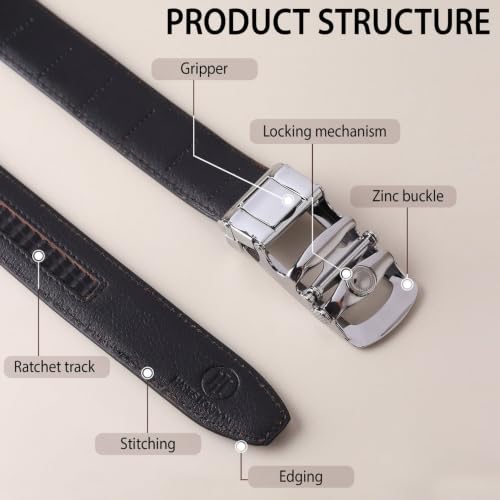 Image of HAYES LONDON Leather Ratchet Belt for Men | Adjustable No-Holes | Customizable Fit, Stylish & Effortless Buckle | Formal & Casual Wear Belts