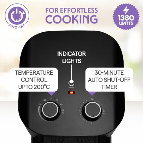 Image of Borosil 4.5 L Best 1380W Air Fryer | 4 in 1 Function with QuickFry Technology, Auto Off Function | Air Fryer for Bake, Grill, Roast, Reheat etc. | 90% Less Oil | 2 Year Warranty | Black