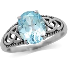 Silvershake 3.03ct. Genuine Blue Topaz 925 Sterling Silver Triquetra Celtic Knot Ring Size 8