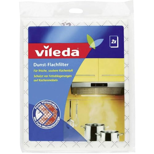 Vileda Dunst-Flachfilter, Universalformat, hohe Filterleistung durch feine Vliesstruktur, Filterwechsel Farbanzeige, inkl. 2 Einweg-Handschuhe zum Filter wechseln, 2er Pack