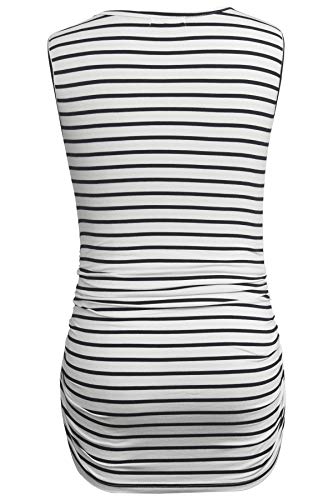 Smallshow Women's Maternity Tank Tops Sleeveless Ruched Pregnancy Clothes Black/Light Grey/White Stripe Medium 3-Pack #TOP3